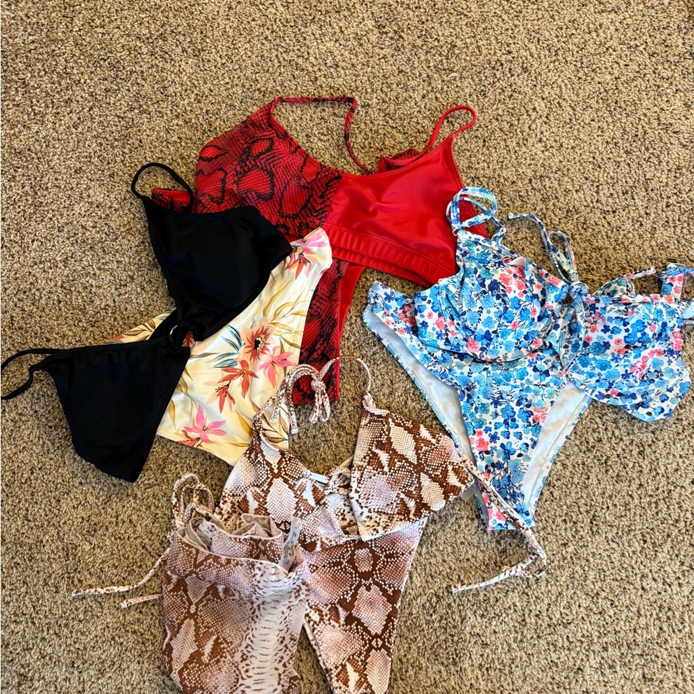 Billabong Women's Bikini Set - Red, Black, Floral, Blue, Snake Print